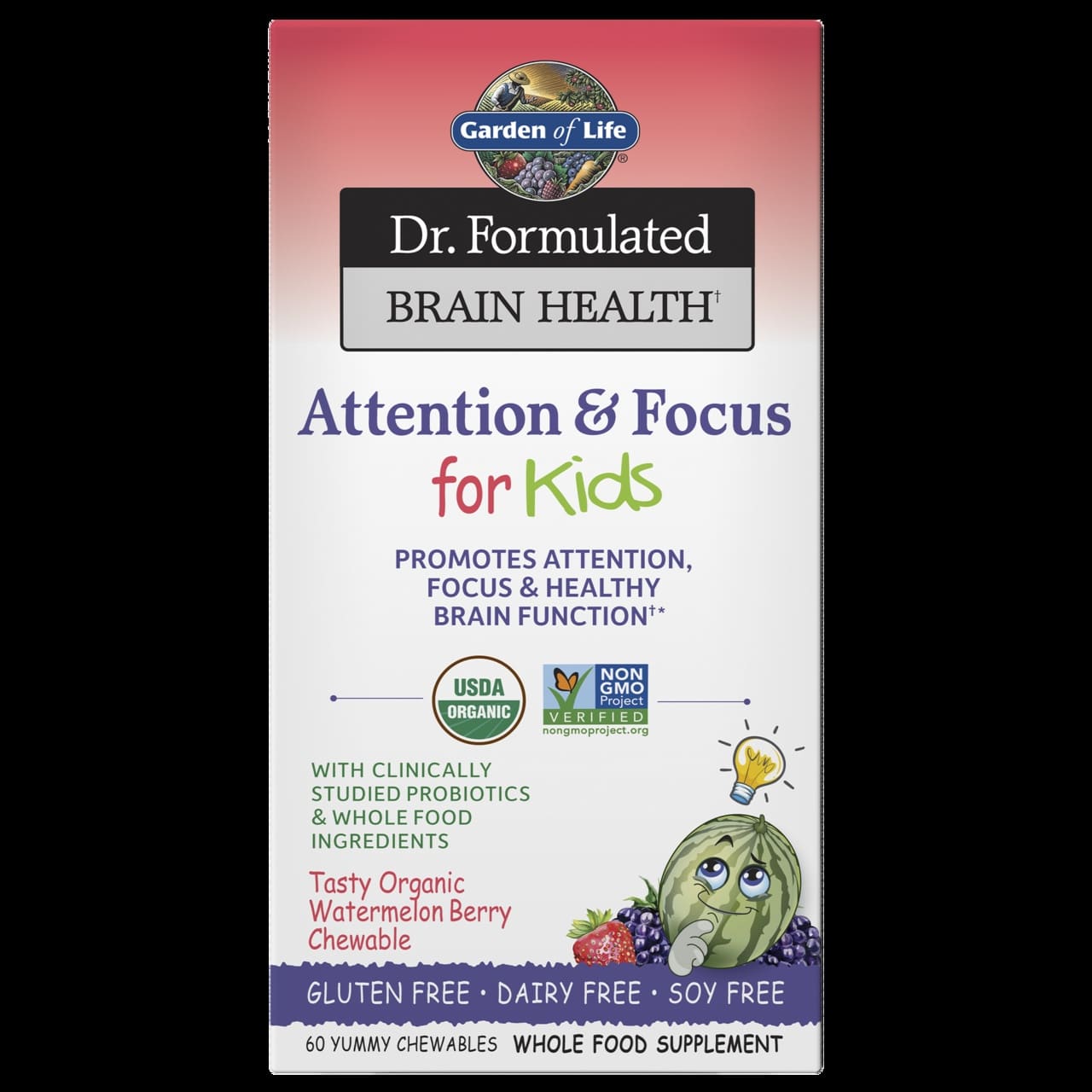 Dr. Formulated Pozornosť & Koncentrácia pre Deti, Melónové Bobule - 60 žuvacích tabliet