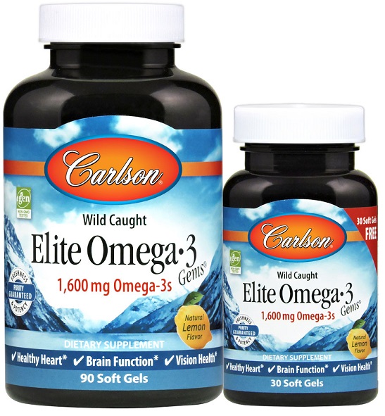 Elite Omega-3 Gems, 1600 mg prírodná citrónová príchuť - 90 + 30 mäkkých kapsúl
