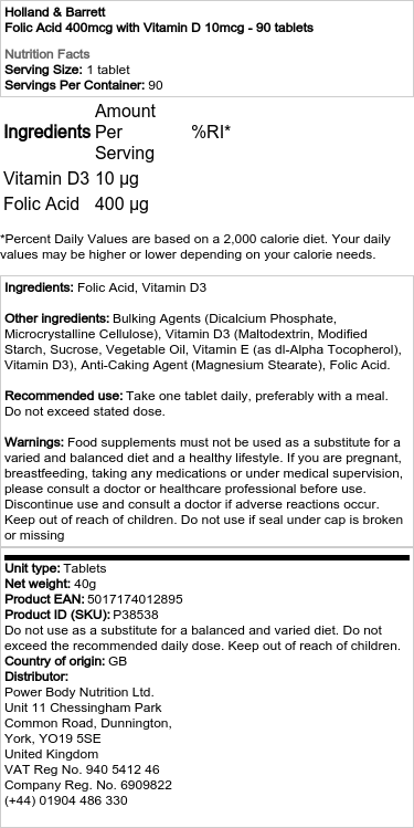 Kyselina listová 400 mcg s vitamínom D 10 mcg - 90 tabliet – Obrázok 2