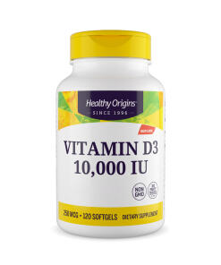 Healthy Origins Vitamín D3 Depot 10 000 IU, 120 mäkkých kapsúl