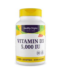 Healthy Origins Vitamín D3 Depot 5 000 IU, 120 mäkkých kapsúl
