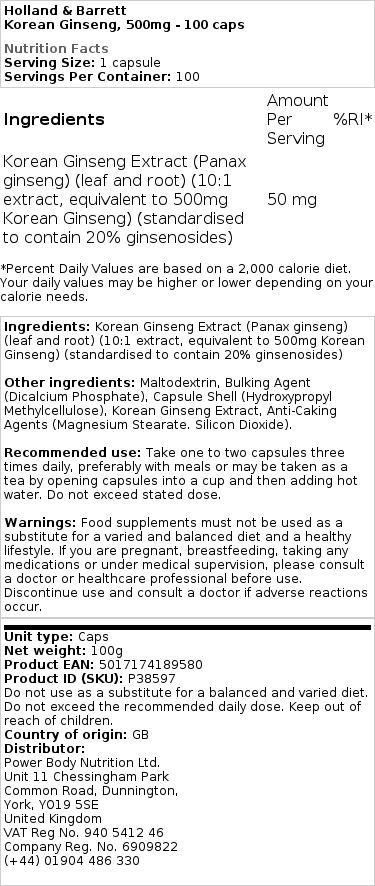 Kórejský ženšen, 500 mg - 100 kapsúl – Obrázok 2
