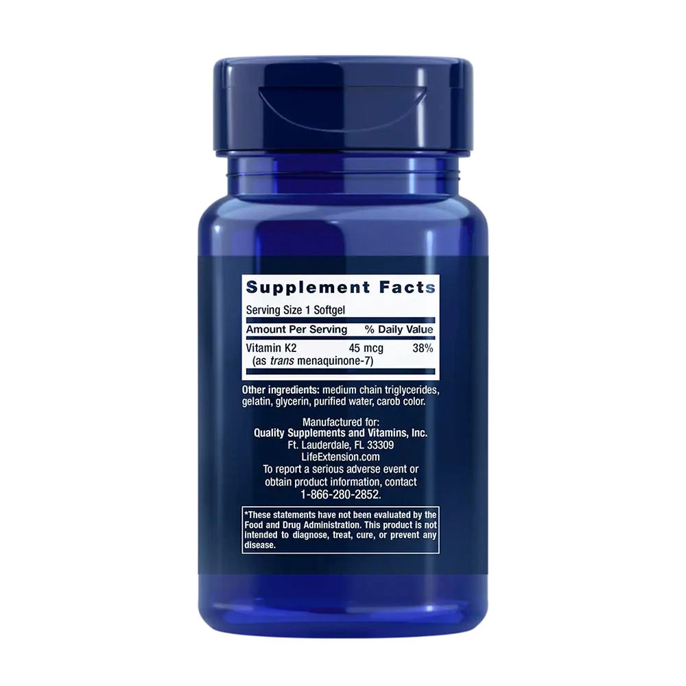 Nízka dávka vitamínu K2 (MK-7), 45 mcg - 90 mäkkých kapsúl – Obrázok 2