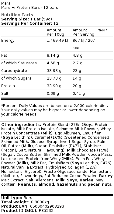 Mars Hi Protein tyčinky, originál - 12 tyčiniek – Obrázok 2