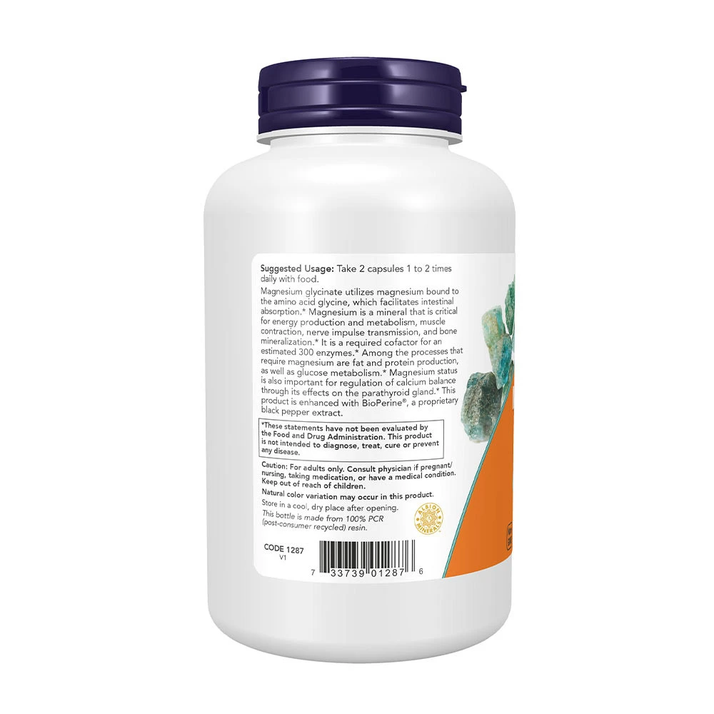 NOW Foods - Horčík Glycinát s BioPerine® (180 kapsúl) – Obrázok 6
