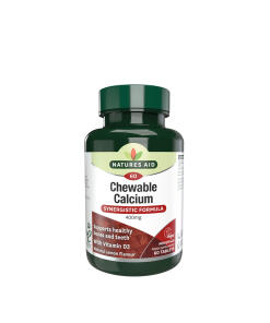 Natures Aid - Žuvacie tablety vápnika 400 mg + vitamín D (60 tabliet)