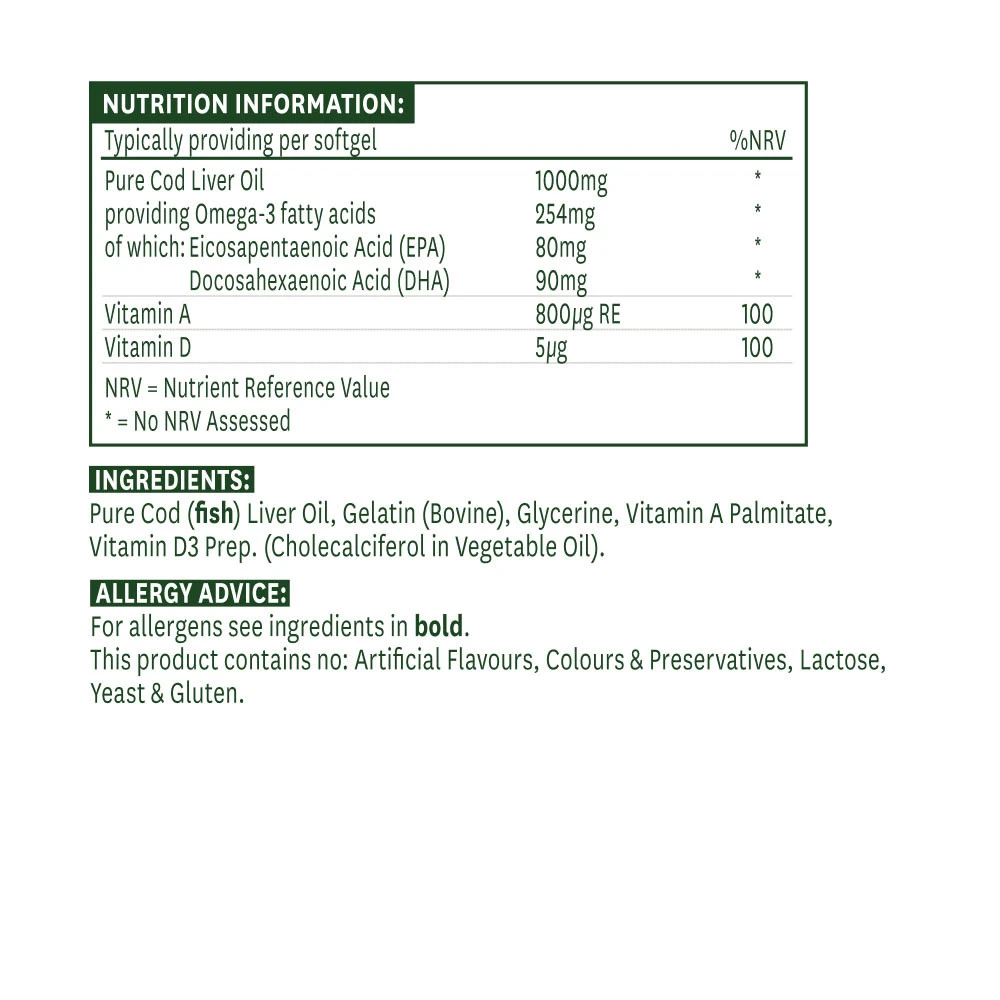 Natures Aid - Rybí olej z tresčej pečene 1000 mg (90 mäkkých kapsúl) – Obrázok 2