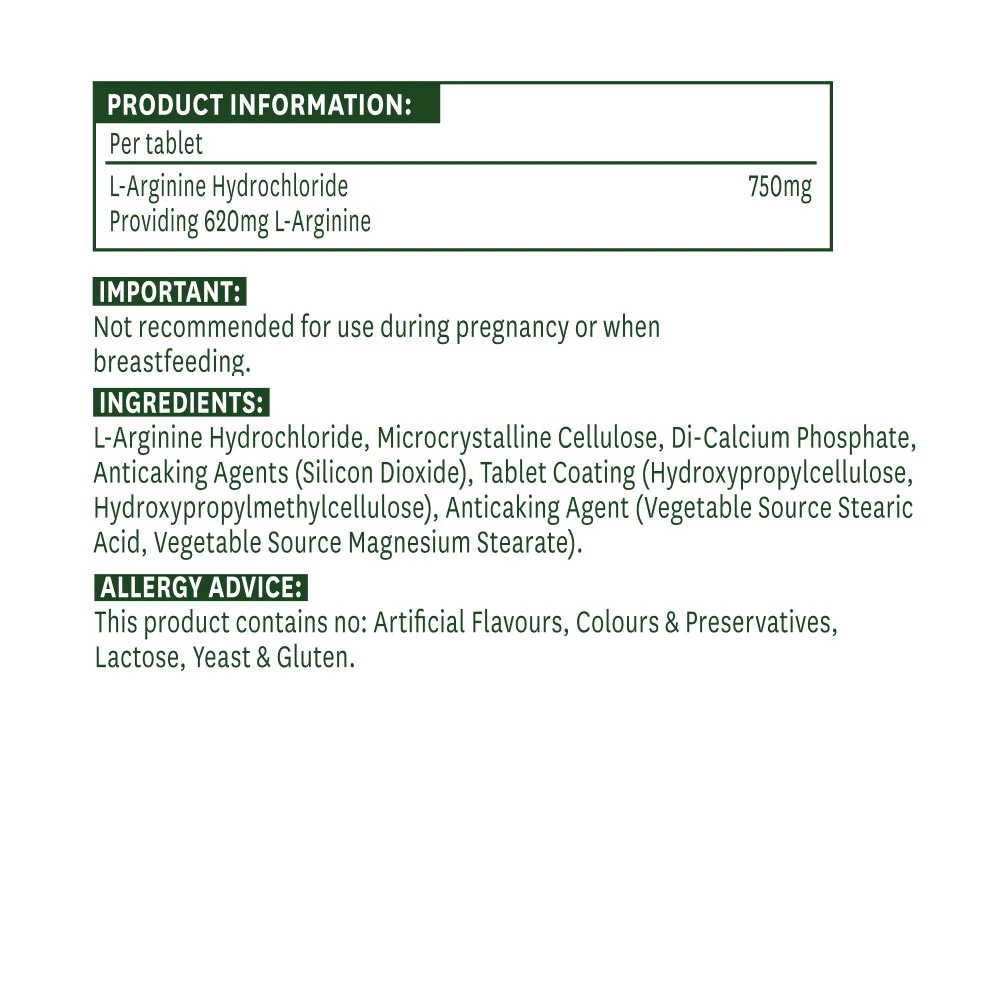 Natures Aid - L-arginín HCl (90 tabliet) – Obrázok 2