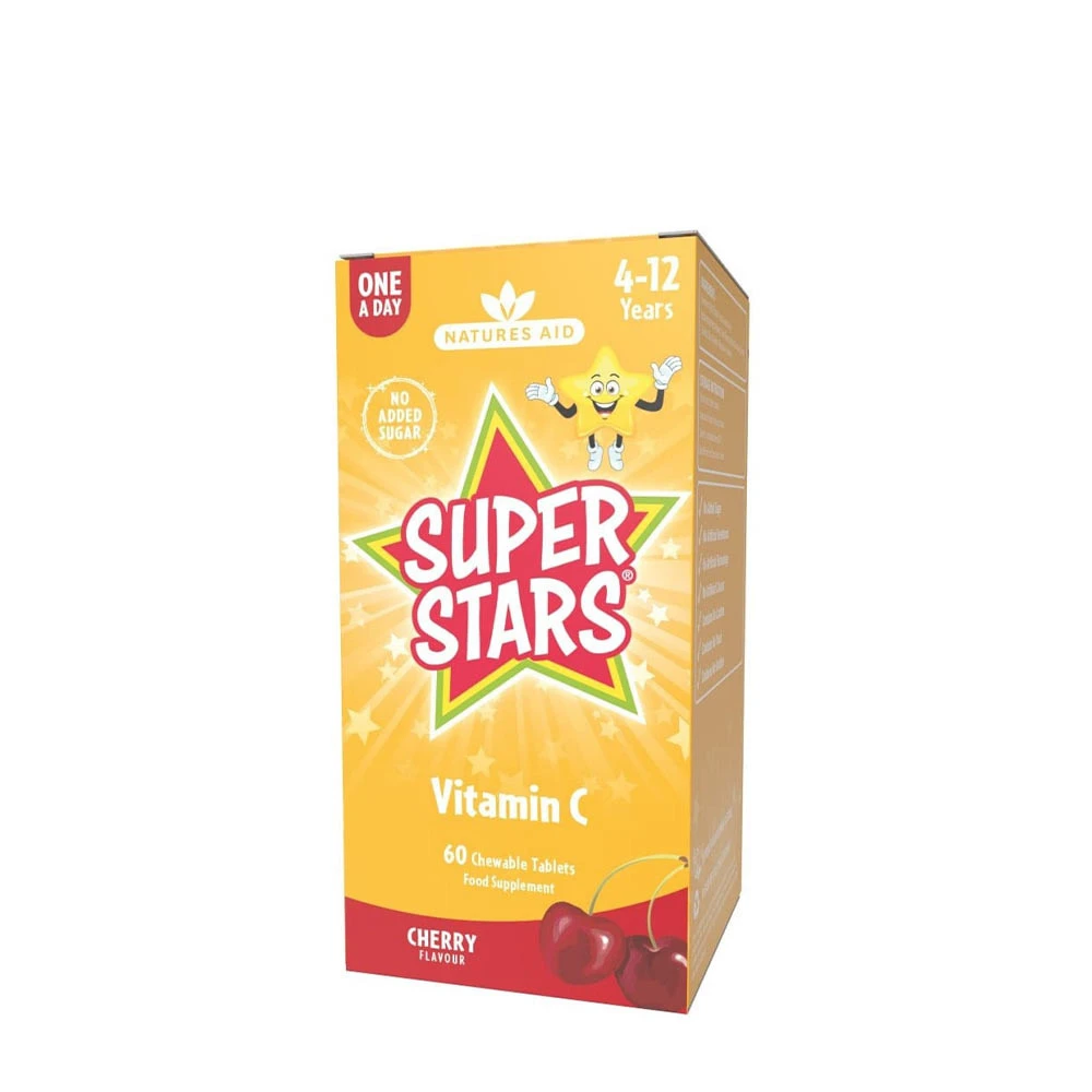 Natures Aid - Super Stars Vitamín C s čerešňovou príchuťou (60 žuvacích tabliet)