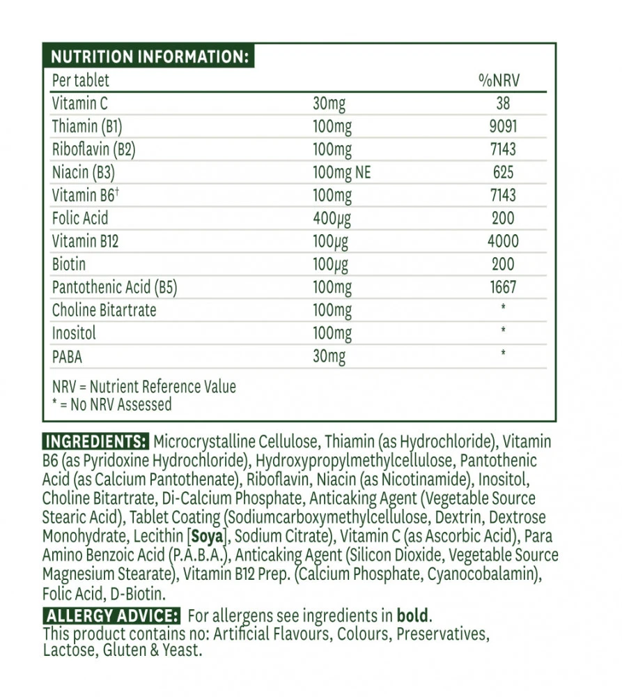 Natures Aid - Vitamínový komplex B 100 (60 tabliet) – Obrázok 5