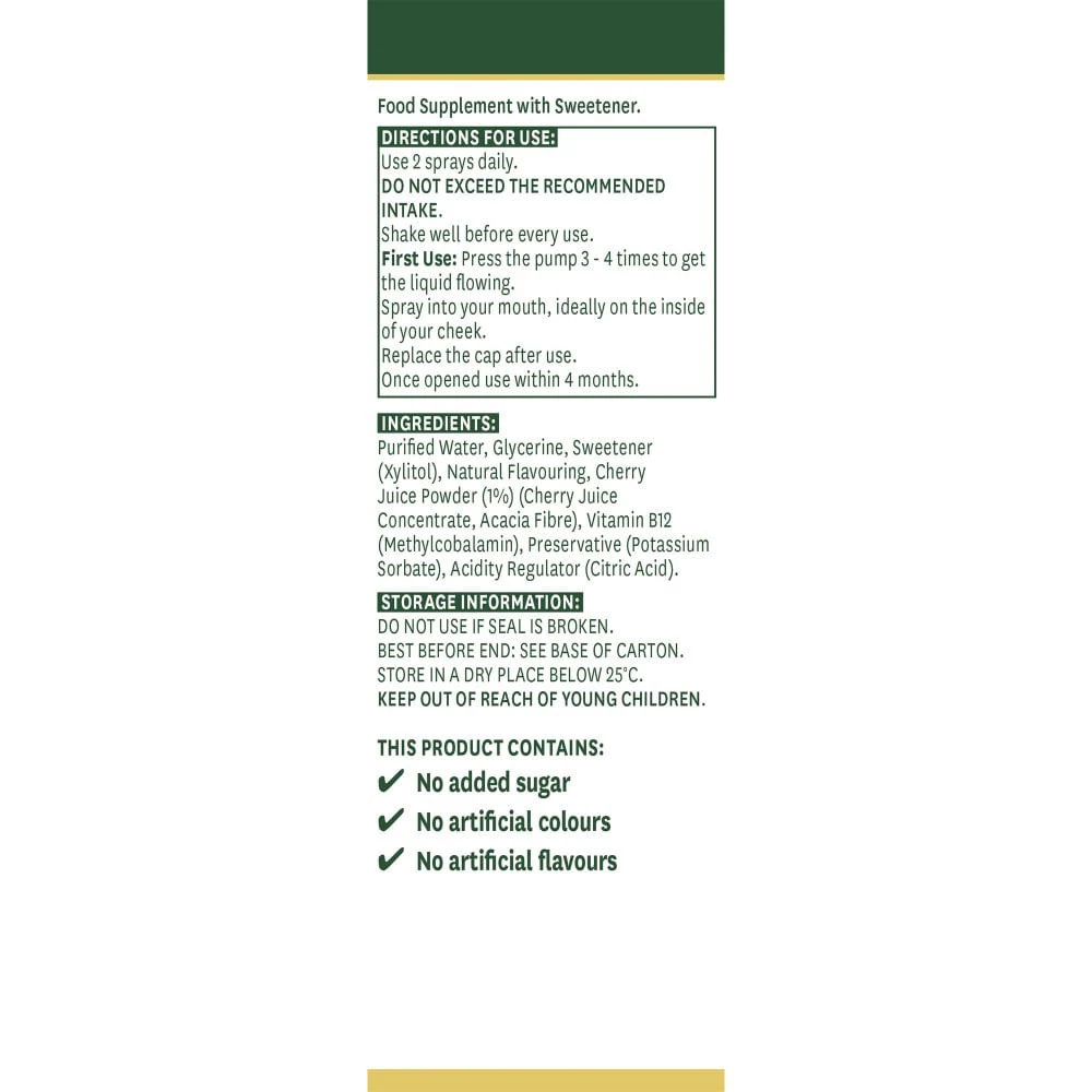Natures Aid - Denný orálny sprej s vitamínom B12 Natures Aid (30 ml, čerešňa) – Obrázok 5