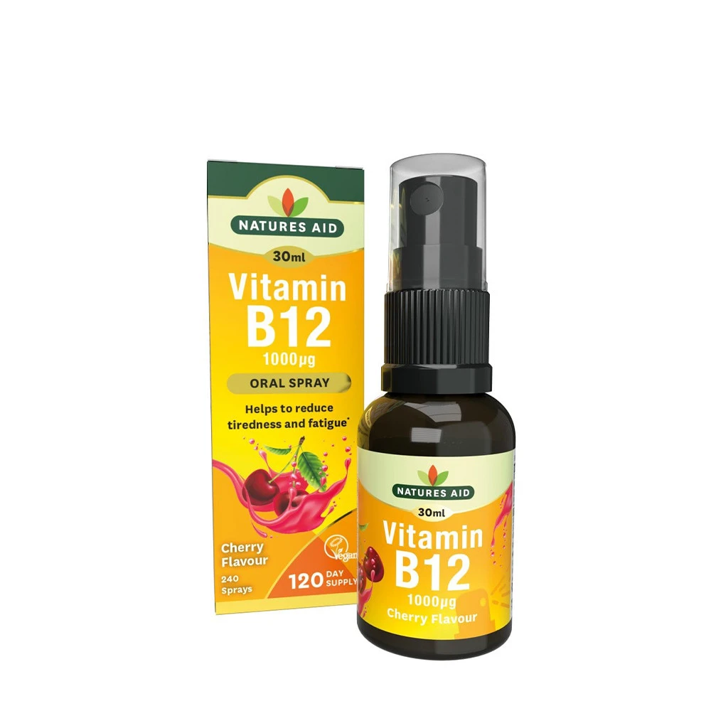 Natures Aid - Denný orálny sprej s vitamínom B12 Natures Aid (30 ml, čerešňa)