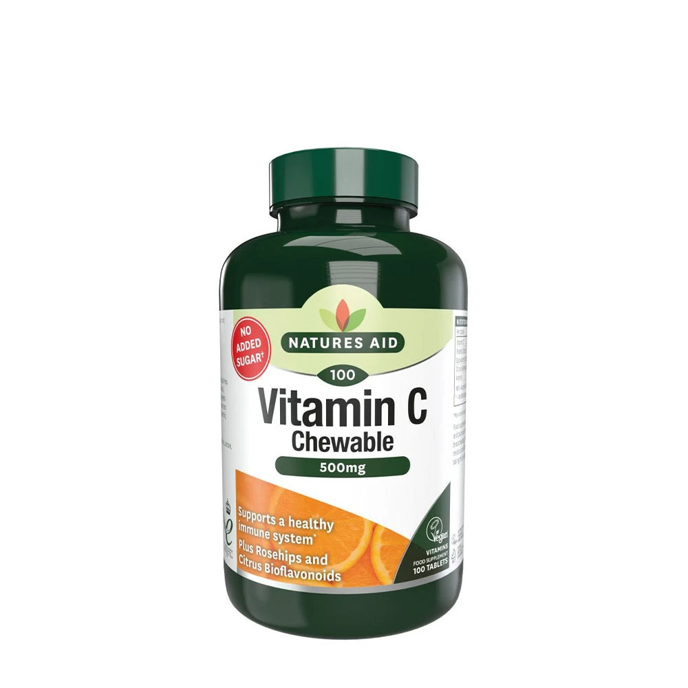 Natures Aid - Žuvacie tablety vitamínu C 500 mg s pomarančovou príchuťou (100 tabliet)