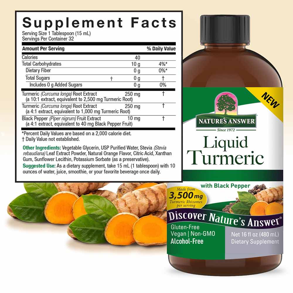 Tekuté kurkuma s čiernym korením Nature's Answer 3500 mg, 16 oz (480 ml) – Obrázok 3