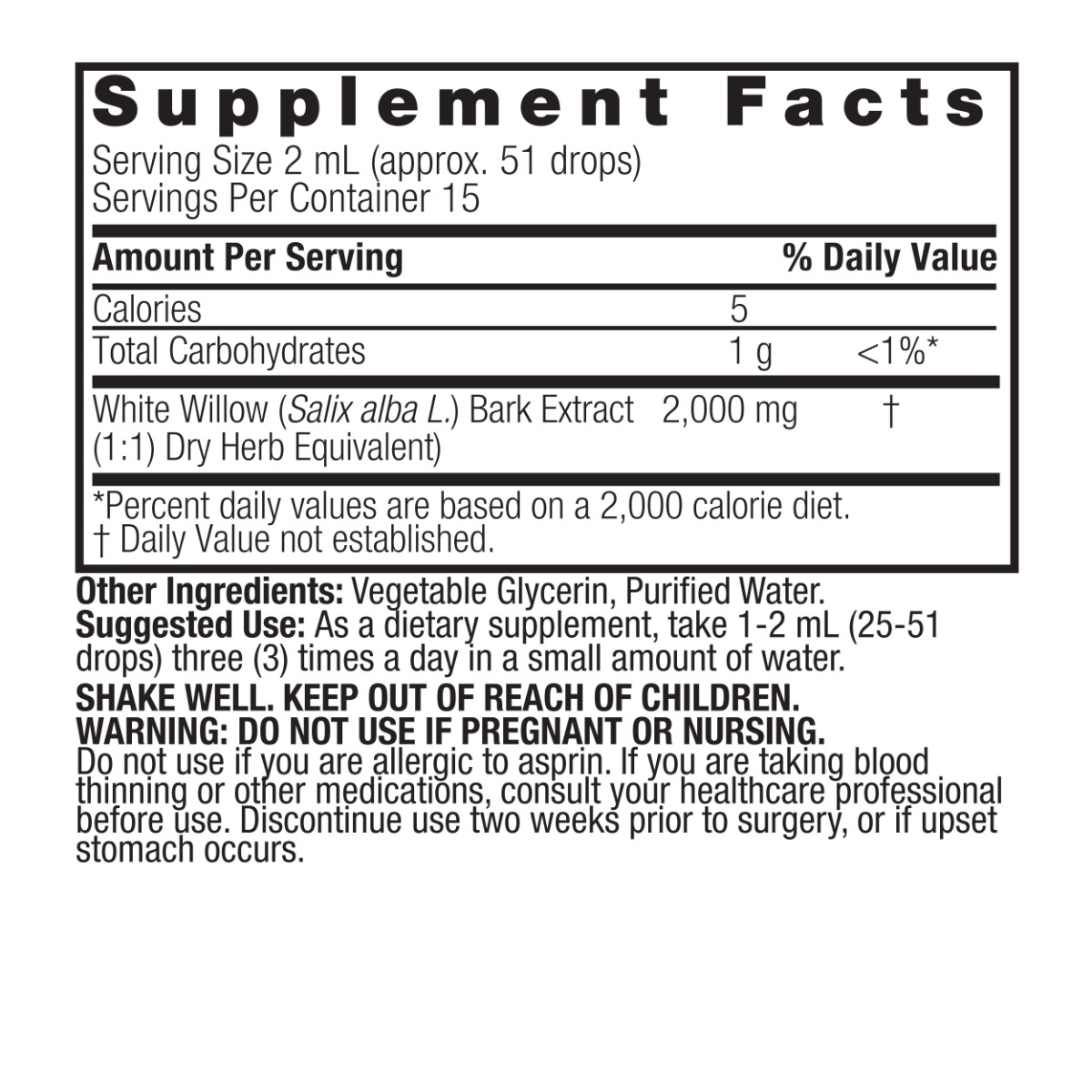 Nature's Answer Biela vŕba 2000 mg bez alkoholu 30 ml – Obrázok 4