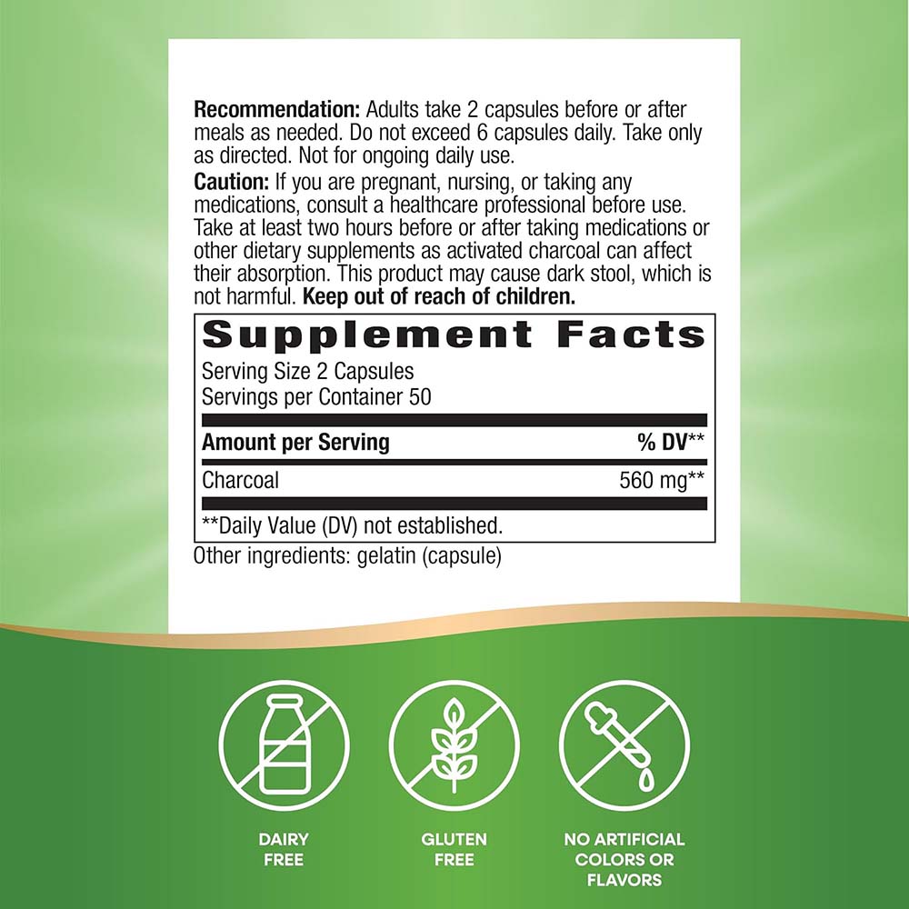 Nature's Way - Aktívne uhlie (100 kapsúl) – Obrázok 5