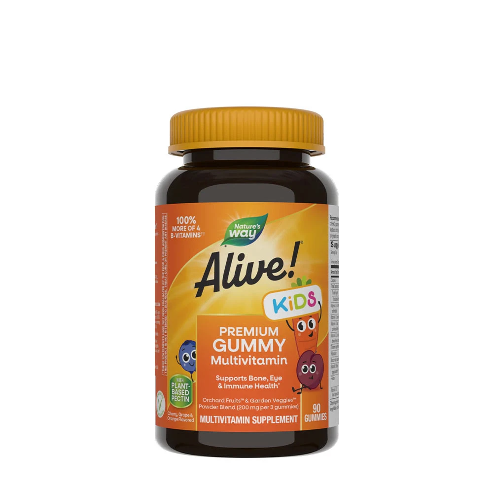 Nature's Way - Alive!® Premium Multivitamínové Gumové Cukríky pre Deti (90 gumených cukríkov, čerešňa, pomaranč & hrozno)