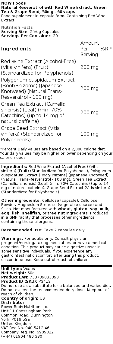 Prírodný resveratrol s extraktom z červeného vína, zeleným čajom a hroznovými jadrami, 50 mg - 60 rastlinných kapsúl – Obrázok 2