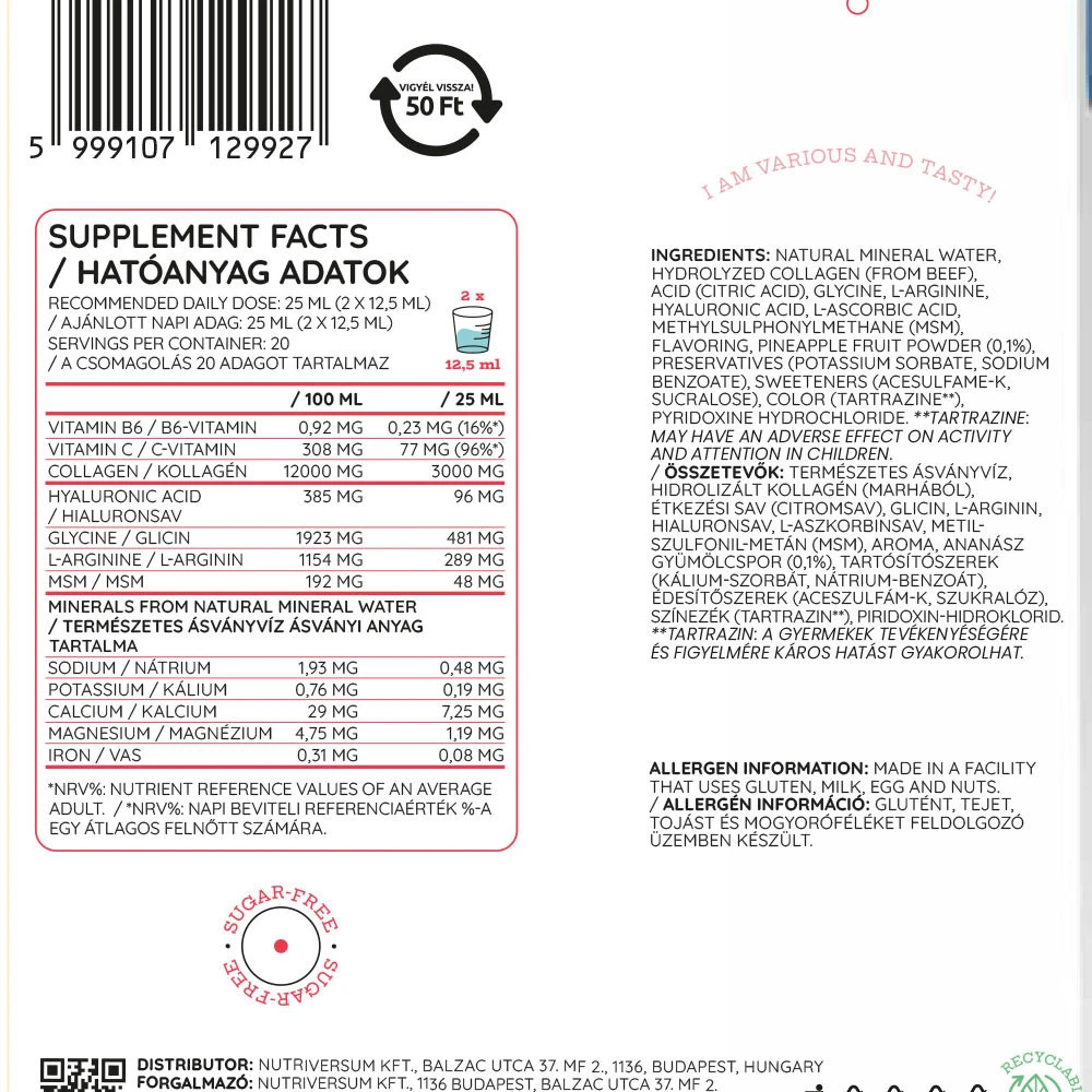 Nutriversum - Nutriversum tekutý MSM+C Hyalurón Kolagén (500 ml, Ananás) – Obrázok 3