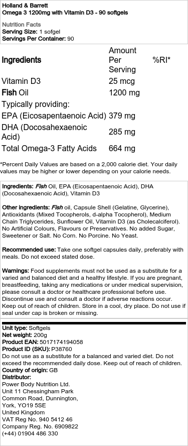 Omega 3 1200 mg s vitamínom D3 - 90 mäkkých kapsúl – Obrázok 2