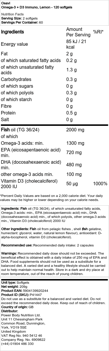 Omega-3 + D3 Imunita, Citrón - 120 mäkkých kapsúl – Obrázok 2