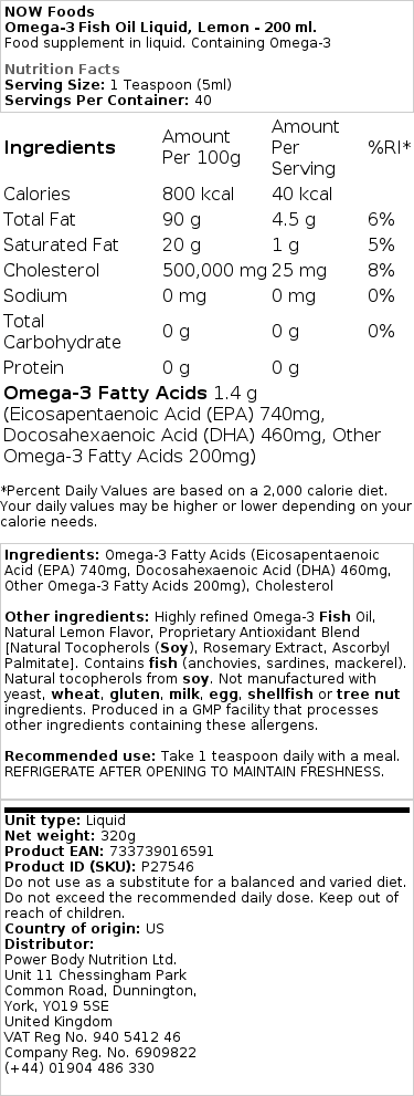 Omega-3 rybí olej, tekutý, s príchuťou citróna - 200 ml – Obrázok 2