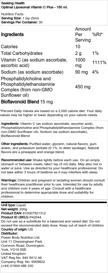 Optimálny lipozomálny vitamín C Plus - 150 ml – Obrázok 2