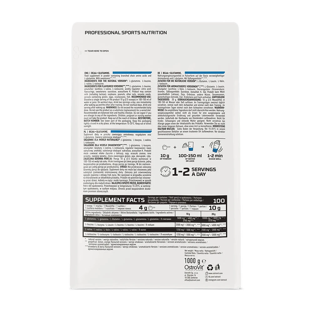 OstroVit - OstroVit BCAA + Glutamín (1000 g, prírodný) – Obrázok 5