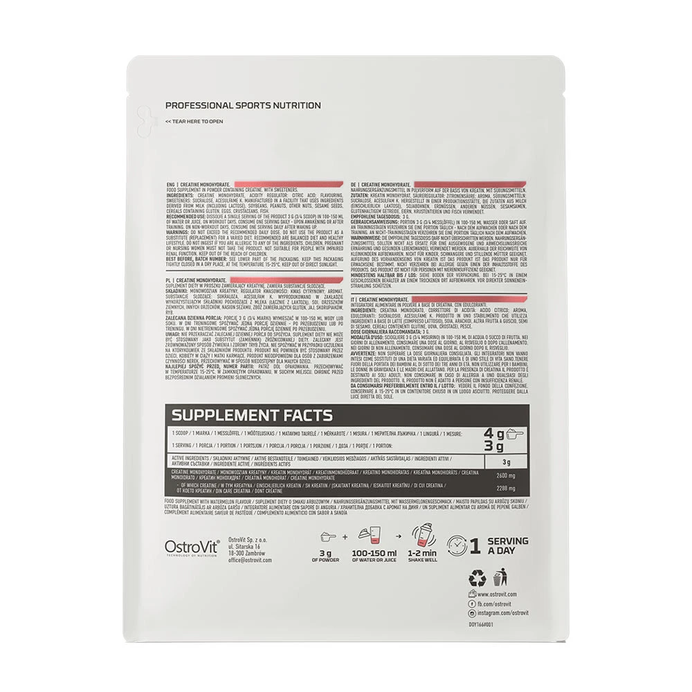 OstroVit - Kreatín monohydrát OstroVit (300 g, melónová príchuť) – Obrázok 4