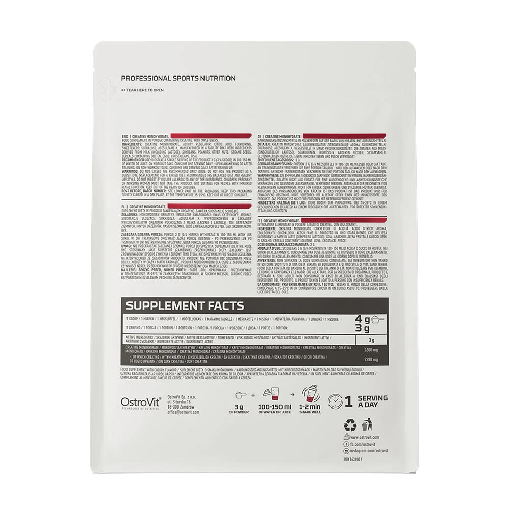 OstroVit - Kreatín monohydrát (500 g, čerešňa) – Obrázok 4