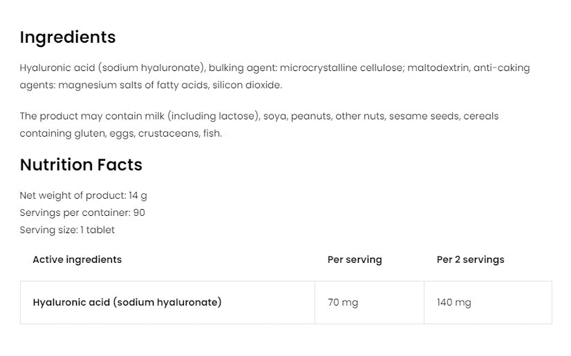 OstroVit - Kyselina hyalurónová (90 tabliet) – Obrázok 2