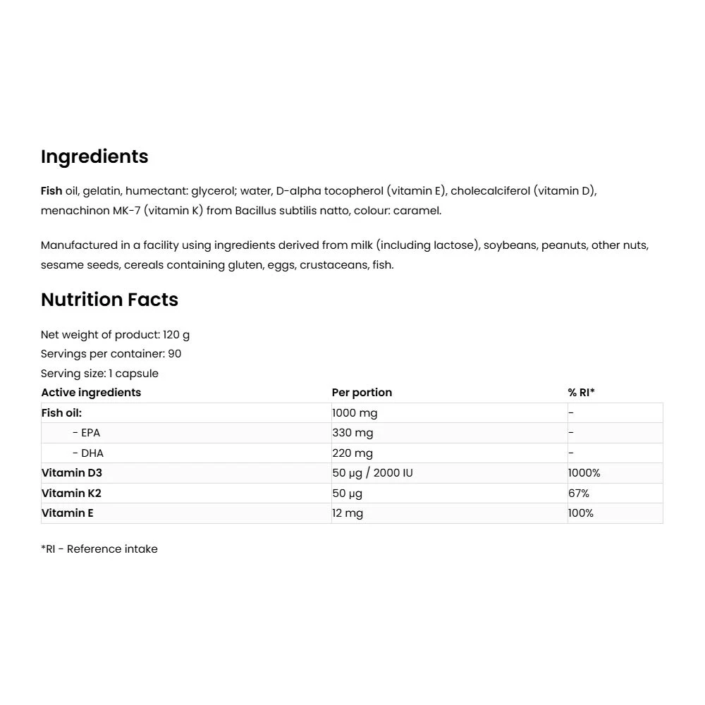 OstroVit - OstroVit Omega 3 D3 + K2 (90 kapsúl) – Obrázok 2