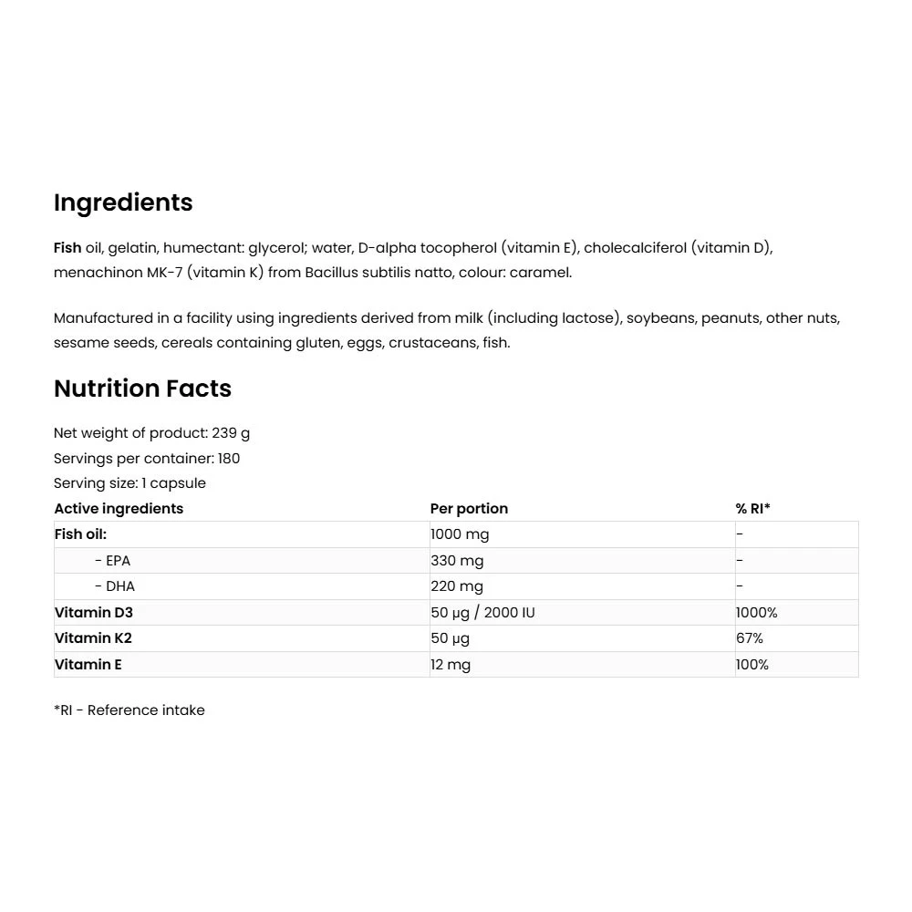 OstroVit - OstroVit Omega 3 D3+K2 (180 kapsúl) – Obrázok 2