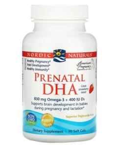Prenatálne DHA, 830 mg Omega-3 + 400 IU D3 Jahoda - 90 mäkkých kapsúl