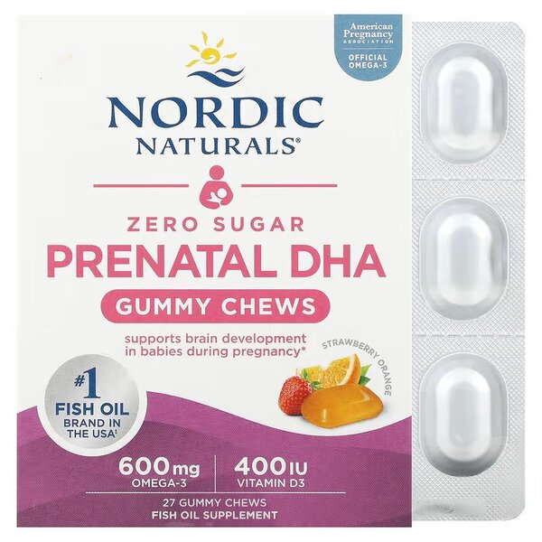 Prenatálne DHA žuvacie tablety, jahoda-pomaranč - 27 kusov