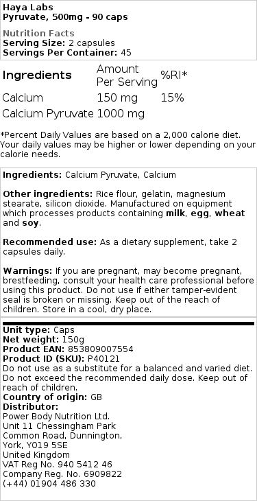 Pyruvát, 500 mg - 90 kapsúl – Obrázok 2
