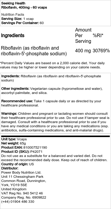 Riboflavín, 400 mg - 60 kapsúl – Obrázok 2