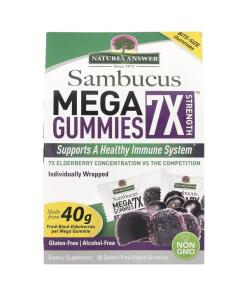 Sambucus Mega Gummies 7X Sila, Čierna bazalka - 30 vegánskych želé