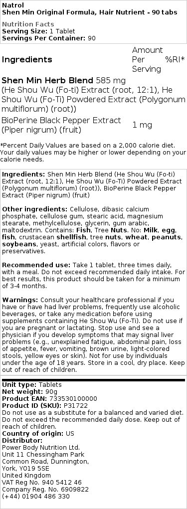 Shen Min Original Formula, výživa pre vlasy - 90 tabliet – Obrázok 2