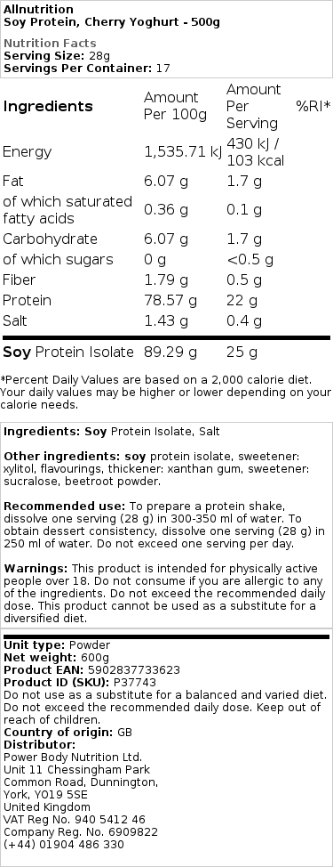 Sójový proteín, višňový jogurt - 500g – Obrázok 2