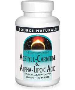 Source Naturals Acetyl-L-karnitín a alfa-lipoová kyselina 650 mg, 60 vegetariánskych tabliet