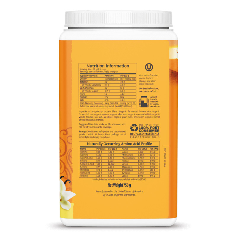 Sunwarrior - Protein Plus Organic Vanilka, prášok 750 g – Obrázok 3