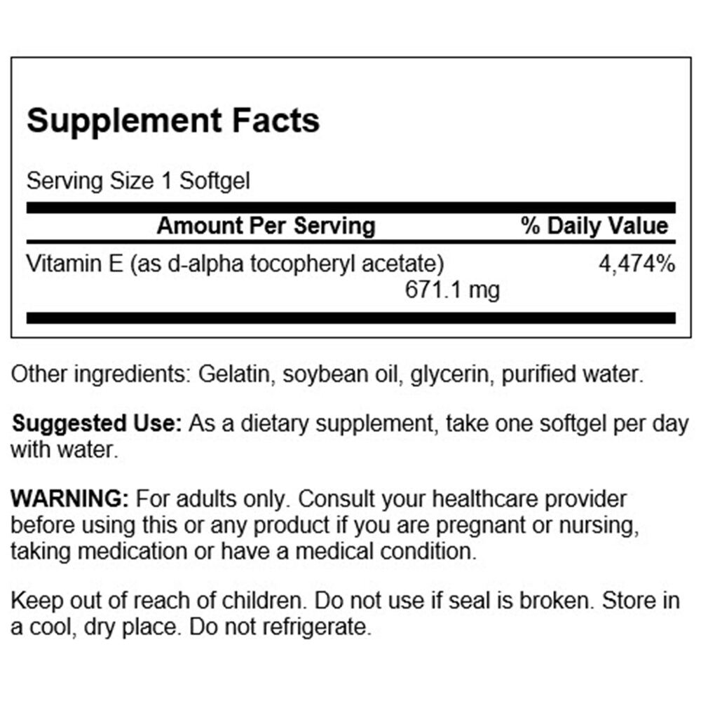 Swanson Vitamín E 1000 IU, 250 kapsúl – Obrázok 3