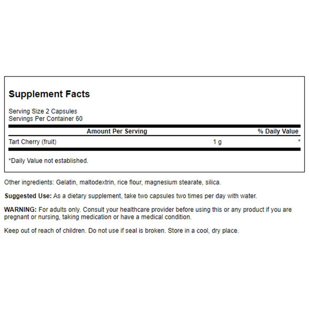 Swanson Kyslé čerešne 500 mg, 120 kapsúl – Obrázok 3