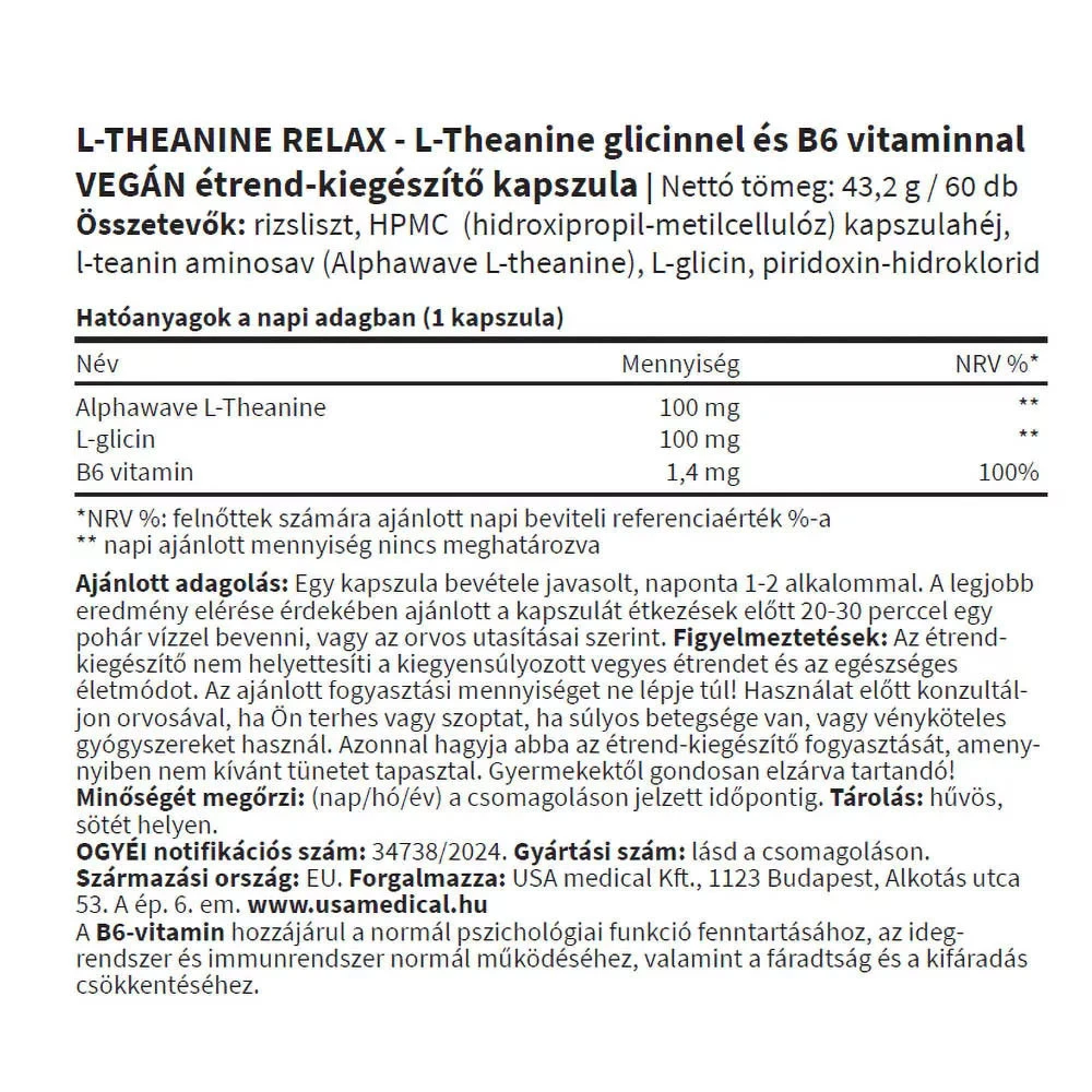 USA medical - USA medical L-teanín Relax (60 kapsúl) – Obrázok 4