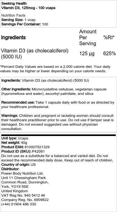 Vitamín D3, 125 mcg - 100 kapsúl – Obrázok 2