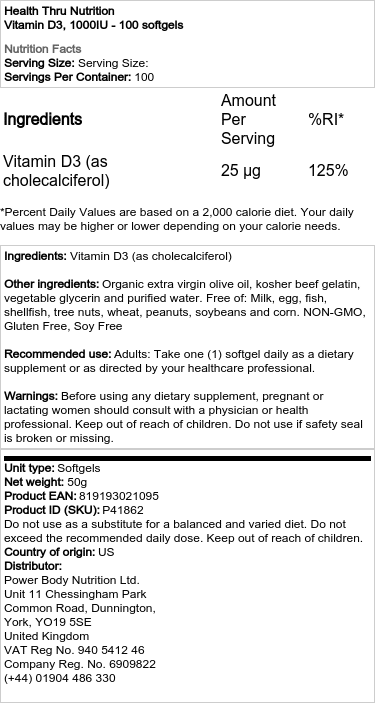 Vitamín D3, 2000 IU - 100 mäkkých kapsúl – Obrázok 2