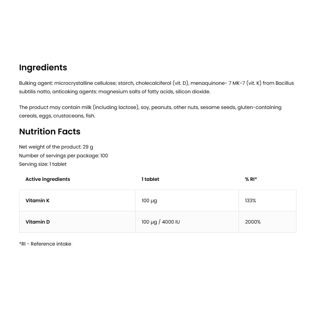 OstroVit - Vitamín D3 4000 + K2 - 100 tabliet – Obrázok 2