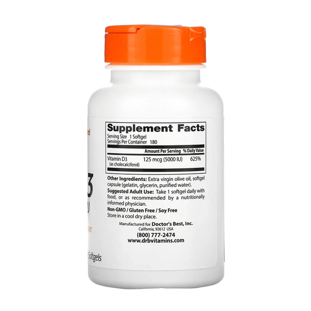 Vitamín D3, 5000 IU - 180 mäkkých kapsúl – Obrázok 2