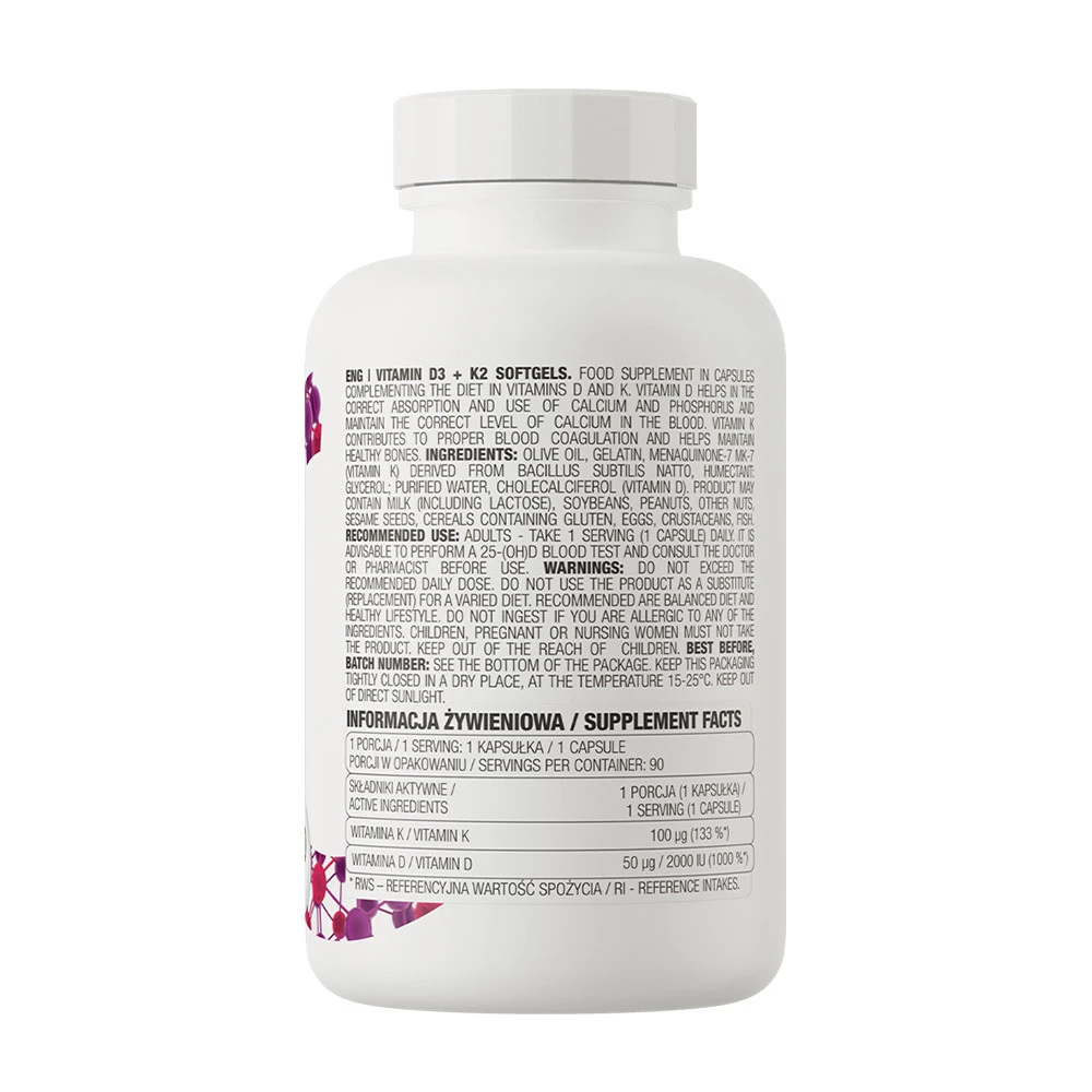 OstroVit - Vitamín D3 + K2 - 90 mäkkých kapsúl – Obrázok 4